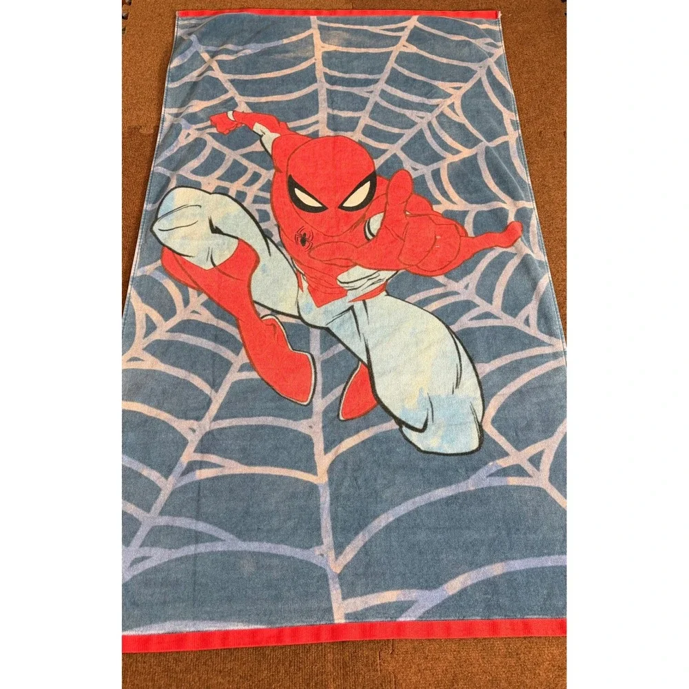 Marvel Spider-Man Beach Towel Blue Red Web Graphic Cotton Bath‎ Towel Kids
